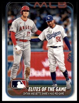 2024 Topps #138 Elites of the Game: Ohtani and Betts Share a Hug Mid-Game