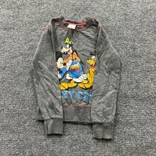 Disney Store Sweatshirt Boys Size 7/8 Grey Mickey Crew Graphic Pluto Goofy