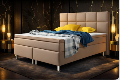 Boxspringbett Bett 180x200 cm Kunstleder Muddy beig Doppelbett  Schlafzimmer
