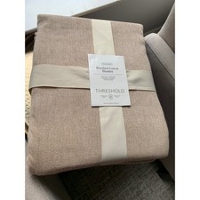 Threshold Brushed Cotton Blanket Full Queen Khaki Tan 100 Cotton 90x92 NEW