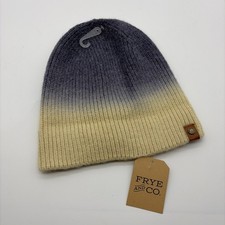 Frye  Co NEW Deep Indigo Dip Dye Beanie Denim Blue Butter Creamy Tan Hat-OSFM