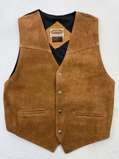 New WOT Paragraff Brown Genuine Leather Suede Vest Size M Rustic Western Pockets