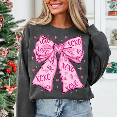 XOXO Valentine Coquette Bow Pink Heart Aesthetic Sweatshirt