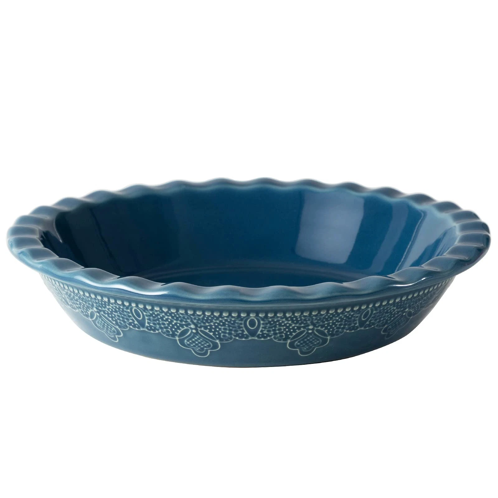 Fun Elements Pie Pan, 9 Inch Ceramic Pie Dish, Deep Dish Pie Pan with Lace Em...