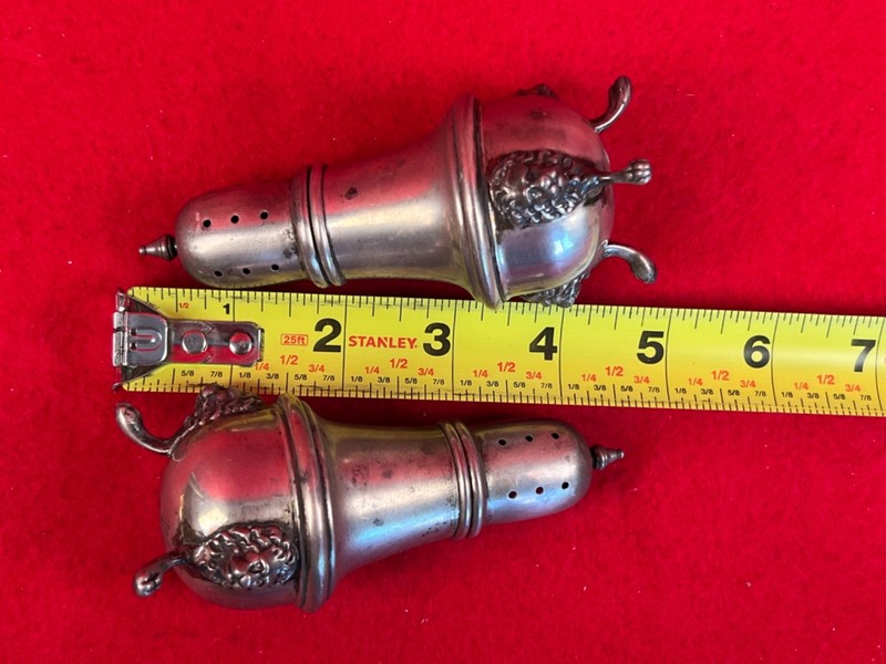 ANTIQUE  STERLING  SILVER SALT and PEPPER SHAKERS /  SOLID SILVER - 128.1 GRAM