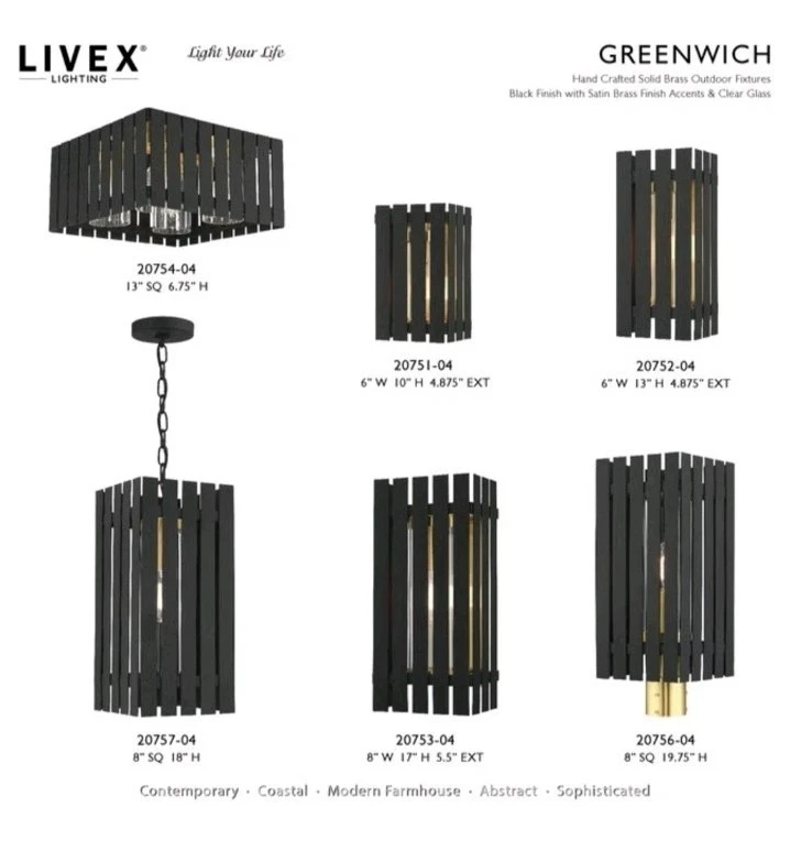 Linterna de pared exterior mediana Livex Lighting 20752-04, Greenwich - negra Foto 2 de 4