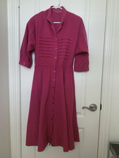 Vintage Dress Pink Magenta Button Front Pintuck Pleat Casual Midi Size XS Small