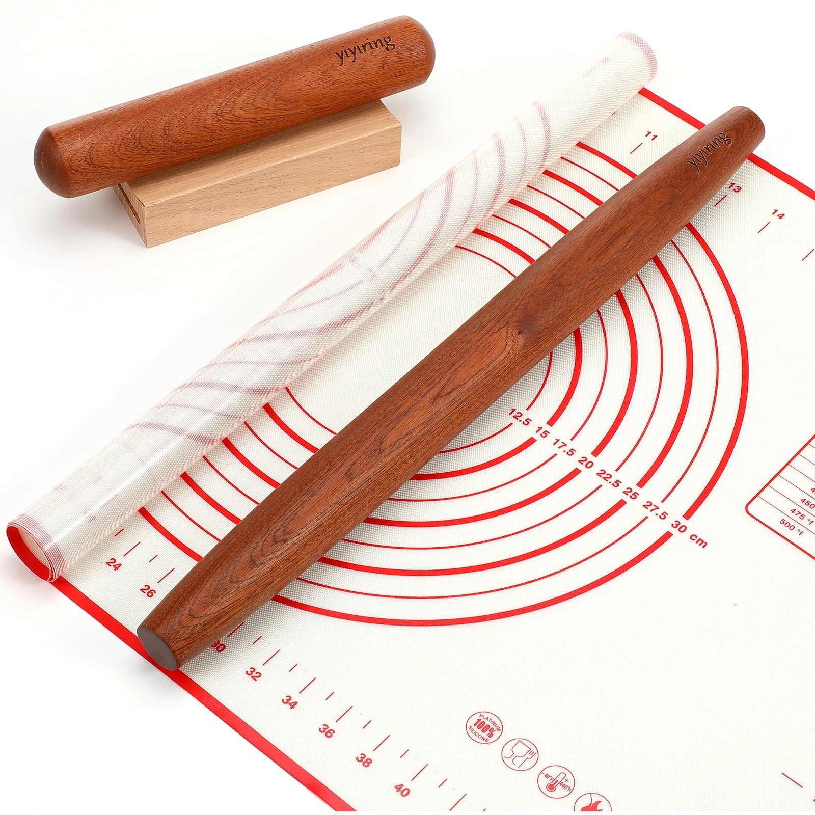 4 Pcs Sapele Wood French Rolling Pin Set Tapered and Mini Wooden Rolling Pins...
