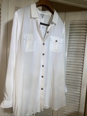 Avenue  22/24 Women's White Button Down Top Long Sleeve Cotton Blend New/tag