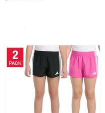 NWT Adidas Youth Girl's 2-Pack Shorts Pink/Black Size L 14 , XL 16 