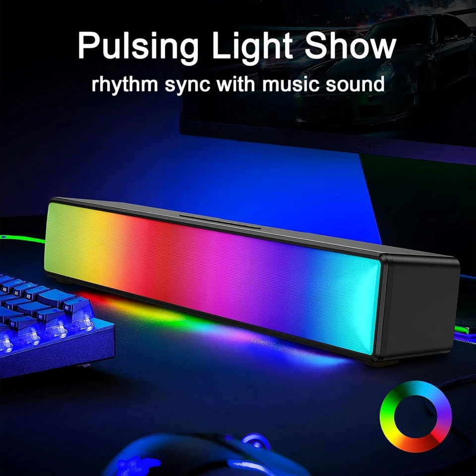 RGB Computer Sound Bar with Bluetooth 5.1 and USB Powered Stereo Speakers - Image 2 of 4