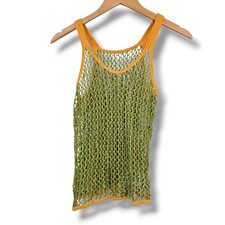 Canotta AMIR donna verde giallo rete maglia aperta festival copricostume