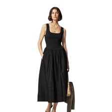 J Crew Black Dropped Waist Mixi Dress Sleeveless Square Neck Womens Size PM Midi