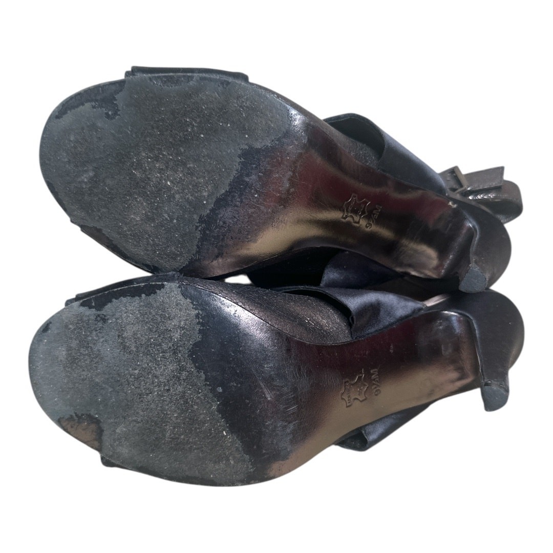 Tory Burch Dk Gray Metallic Leather Anthracite Satin Straps Heels Sandals Sz 9.5 thumbnail 9