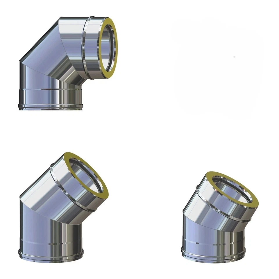 POLYMAXACCIAI CURVA PER CANNA FUMARIA COIBENTATA DOPPIA PARETE ACCIAO INOX 30°- 45°- 90°