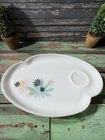Federal Glass Atomic Flower Milk Glass Patio Snack Plate Cup Holder MCM Retro