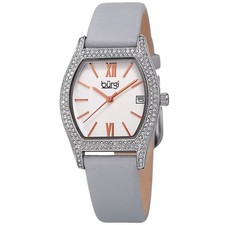 Burgi BUR166GY Swarovski Crystal Accented Grey Leather Strap Womens Watch