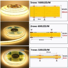 Super Bright Flexible 2/5 rows COB LED Strip Light High Density Linear tape Lamp