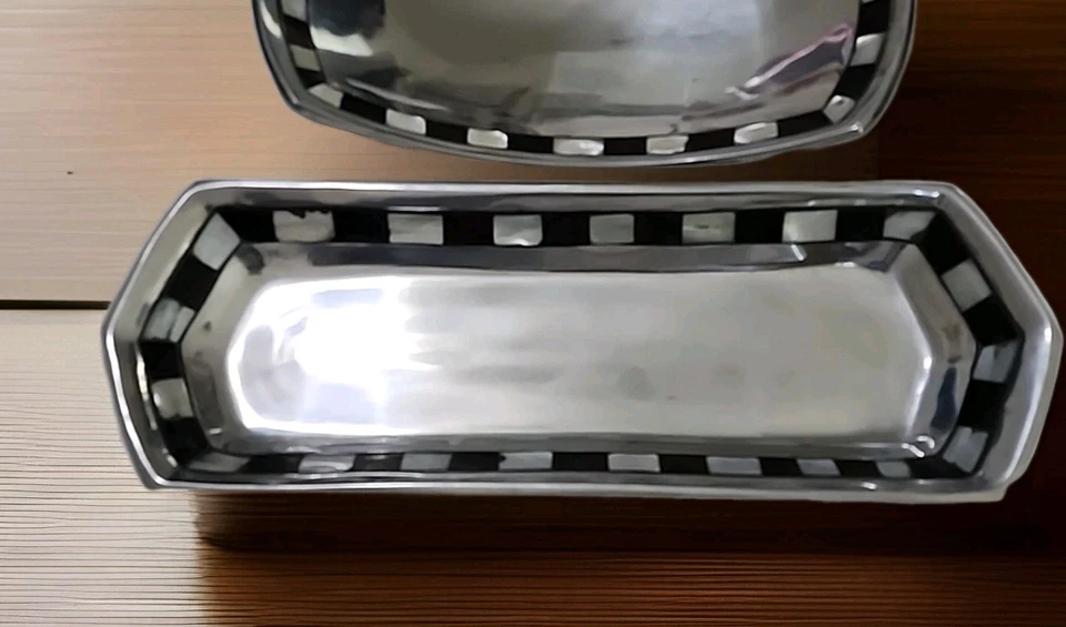 Towle Plateros Perla Medianoche Platos para Servir Incrustación Bandeja y Tazón Foto 3 de 4