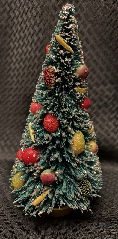 VTG FRUIT & PINECONE Bottle Brush 10”  Christmas Tree  Made In Japan - Napco?