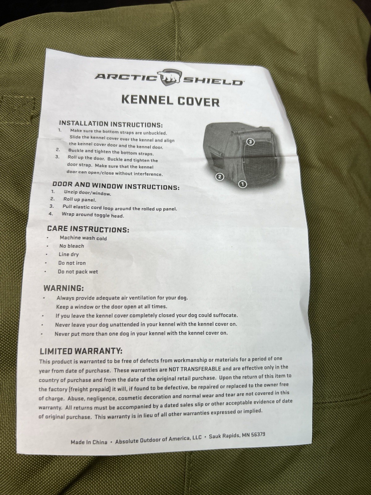 ArcticShield Uninsulated Kennel Weatherproof Cover in Winter Moss - Large