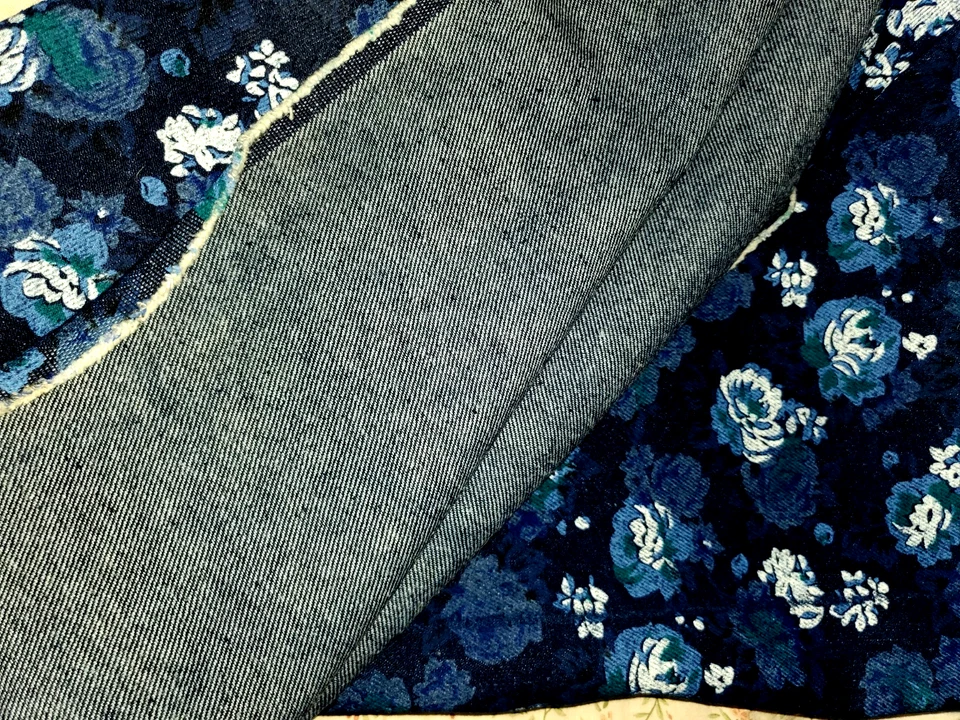 Vtg Heavy Denim with Floral White and Blue Flowers Painted Print Denim - Image 3 of 4