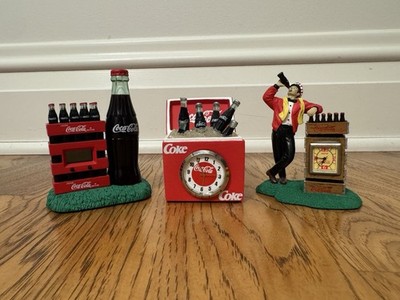 Coca-Cola Mini Desk Clock Collection - Set of 3 (Delivery Man, Cooler, Crate)