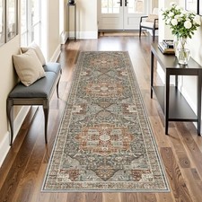 Runner Rug 2x8 Runners for Hallways Washable Rugs, Grey/Brown/Tan