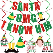 Santa OMG I Know Him Banner,Christmas Party Decorations,Christmas Mantle Home...