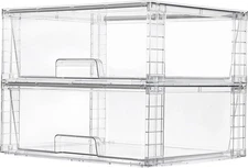 2 Pack Large Stackable Storage Drawers,Easily Assemble Clear Acrylic Bathroom 