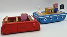 Peppa Pig Wooden Boat  Car Playset Figures Toy Vehicle Set Kids