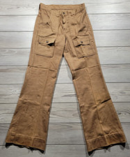  Broken Zipper VTG Cargo Bootcut Flare Pants Womens Sz 26x30  Tan 70s 80s