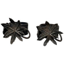 Antique Victorian Silverplate Napkin Rings Figural Pair Floral Monograms Dark