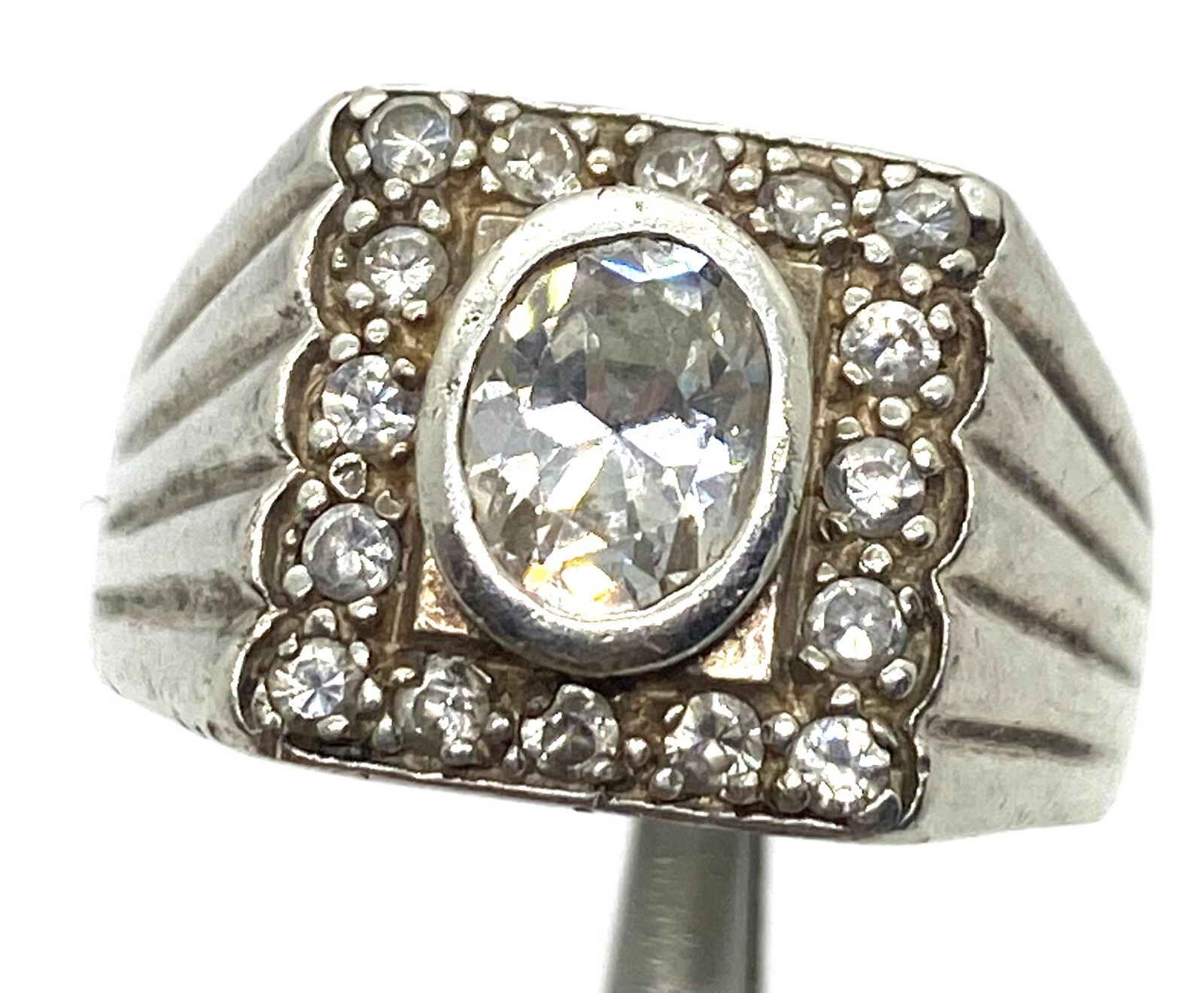 Oval CZ Square Solid Sterling Silver Statement Ri… - image 7