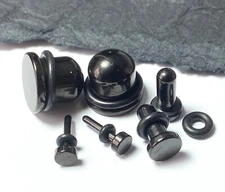 PAIR 316L Surgical Steel Black Flat Head Plugs Tunnels Gauges Body Jewelry