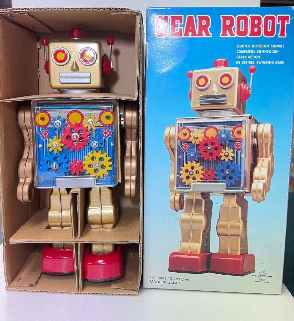 Metal House Robot Series GEAR ROBOT Tin Toy Gold w/Box Metal House Robot Series GEAR ROBOT Tin Toy Gold w/Box