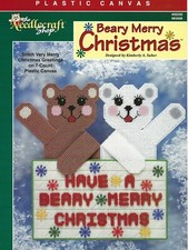 Beary Merry Christmas Plastic Canvas Holiday Greetings Bear Snowflakes Wall Hang