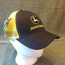 JOHN DEERE MARTIN Equipment Iowa Licensed Black and Yellow Soft Mesh Cap Hat NWT