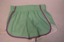 Girls LT GREEN ATHLETIC RUNNING SHORTS Purple Trim REFLECTIVE Lined L PLUS 10-12