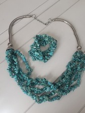 Faux Turquoise Multi Strand Necklace and Bracelet Set Western New Mexico
