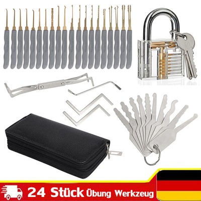 24 teiliges Profi Lockpicking Pick Set Dietrich Übung Vorhängeschloss Schlüssel