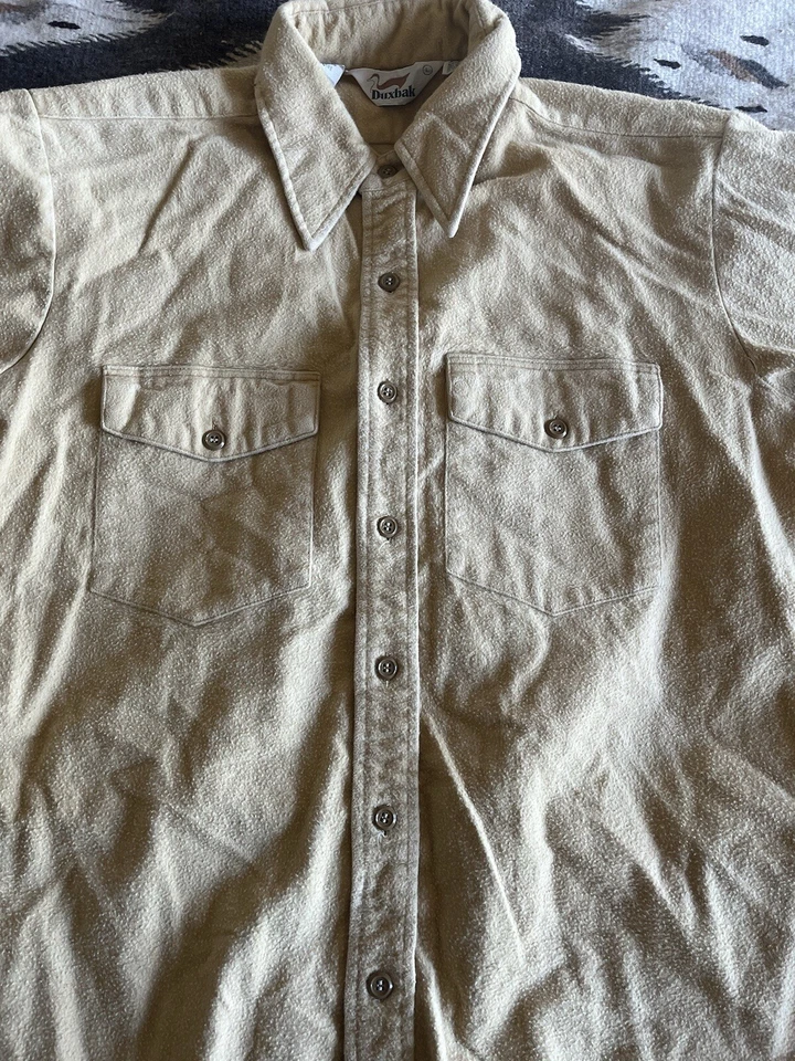Vintage Duxbak Tan Hunting Shirt Mens Size Large Button Front Long Sleeve Logo - Image 4 of 4