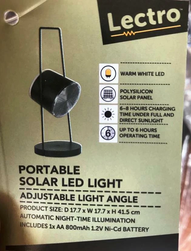 Lectro Portable Solar Warm White LED Light with 6 Hours Operating