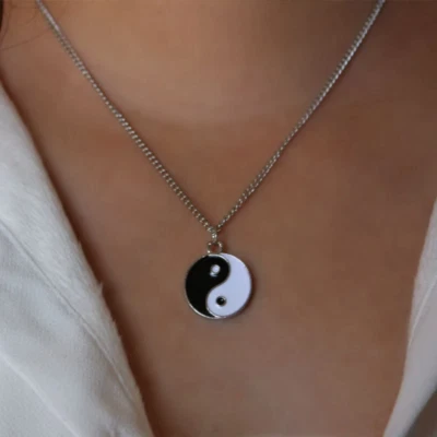Collana Yin e Yang Argento catena in Acciaio inox con ciondolo pace Uomo Donna