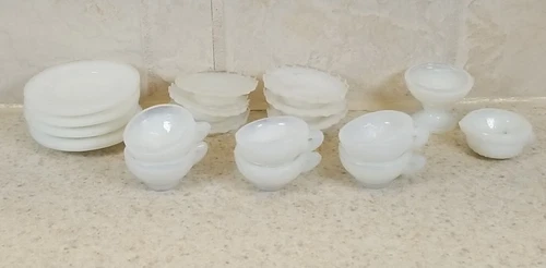 Vintage Miniature Dollhouse 18 piece Milk Glass Dish Set Marked Japan