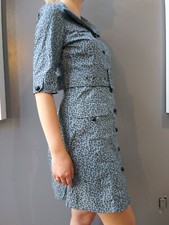 Retro 60s Leopard Dress Calypso Blue Collared Button Down Size Medium New Tags