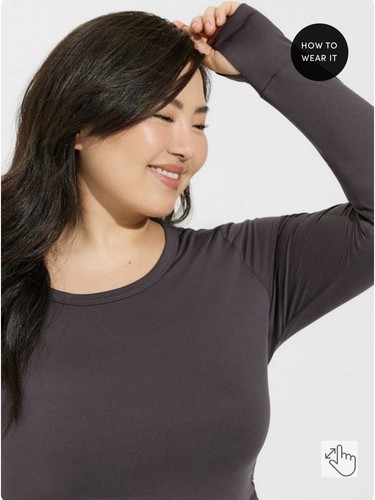 NWT TORRID Super Soft Performance Jersey Long Sleeve Active Tee GRAY Sz 00 M/L - Picture 4 of 5