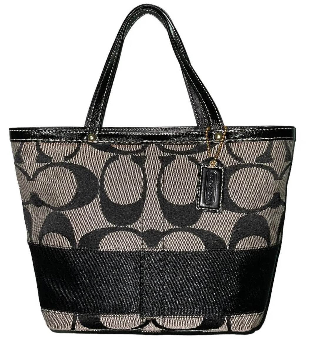 COACH CC Black Canvas & Leather Trim Small Tote Handbag