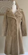 Vtg 1950's 1960's Borgana Faux Fur Coat Brown Double Breasted Elegant Size Small