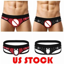 Mens Panties Backless Jockstrap Briefs Front Open Hole Underwear Underpants